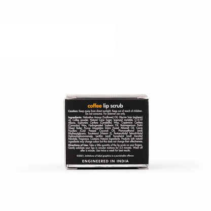Black lip scrub packaging with text on a white background