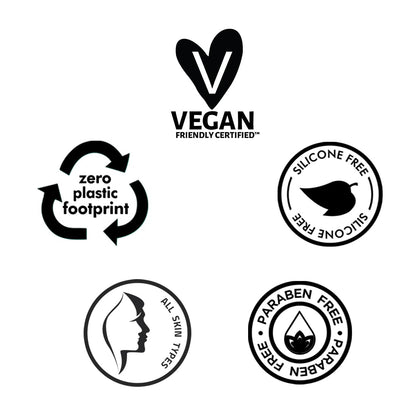 Set of black and white certification logos on a white background