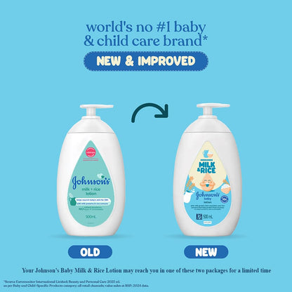 Johnson's Baby Milk & Rice Lotion 500ml | Moisturizes & Nourishes Sensitive Skin | With Milk Protein, Rice Extracts & Multivitamin Complex | Hypoallergenic, pH Balanced | No Parabens or Sulphates