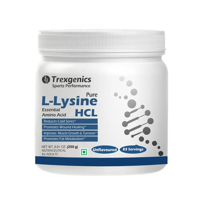 Trexgenics L-LYSINE HCL PURE POWDER Essential amino acid Cold Sores, Immunity, Muscle Mass, Skin, Hair Support 83 Servings (250 GRAM)