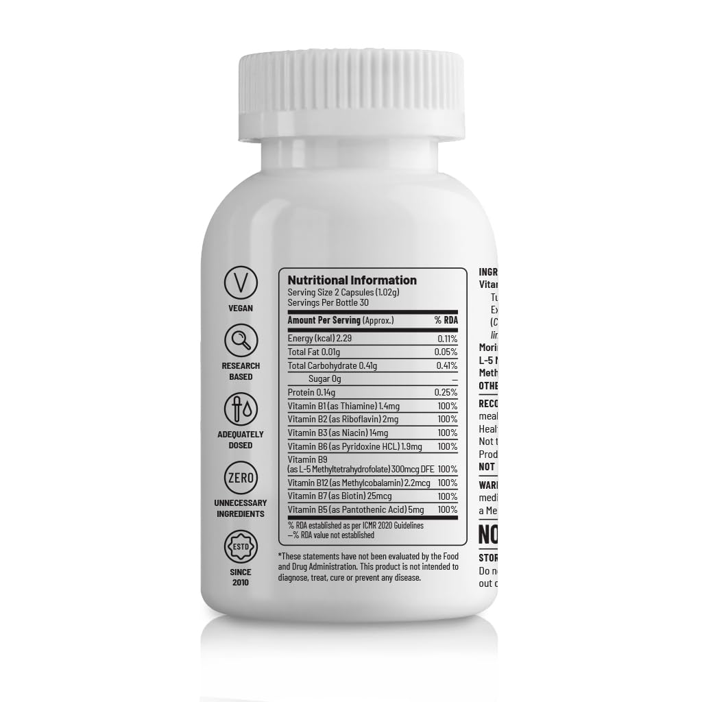 Zephivo Unived Wholefood Natural B-Complex Raw B-Vitamins Capsule From Ferment Media 100% Natural & Vegan One Month Supply, 60 Count

