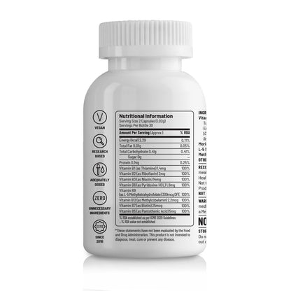 Zephivo Unived Wholefood Natural B-Complex Raw B-Vitamins Capsule From Ferment Media 100% Natural & Vegan One Month Supply, 60 Count
