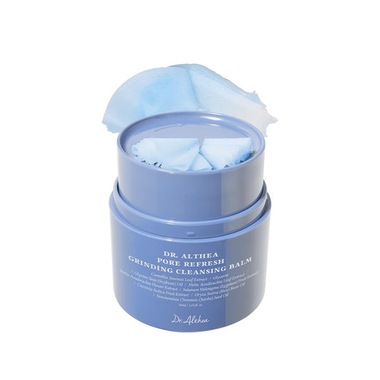 Dr. Althea pore refreshing cleansing balm with blue packaging on a white background