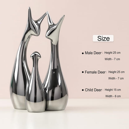 Home Decor Lucky Silver Deer Statue Family Ceramic Figures - (Set of 3, Silver Set)