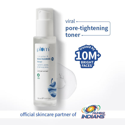 Plum 3% Niacinamide & Rice Water Face Toner | Alcohol-Free Toner for Oily Acne Prone Dry Combination Skin | Pore Tightening & Glowing Skin |Fades Blemishes, Brightens & Smoothens | Women & Men | 150ml