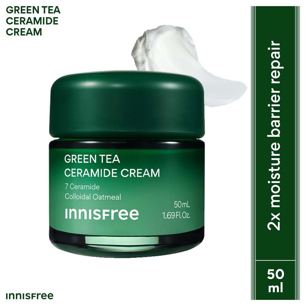 Innisfree Green Tea Ceramide Cream 50ml | Deep Moisturizing & Skin Barrier Boost | Ceramide Hydrating Korean Face Moisturizer