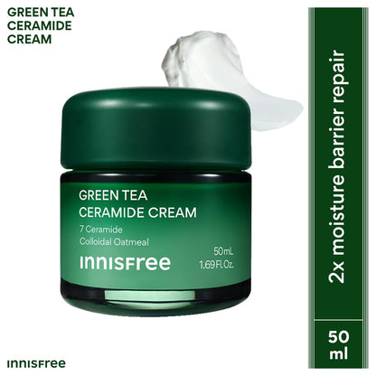 Innisfree Green Tea Ceramide Cream 50ml | Deep Moisturizing & Skin Barrier Boost | Ceramide Hydrating Korean Face Moisturizer