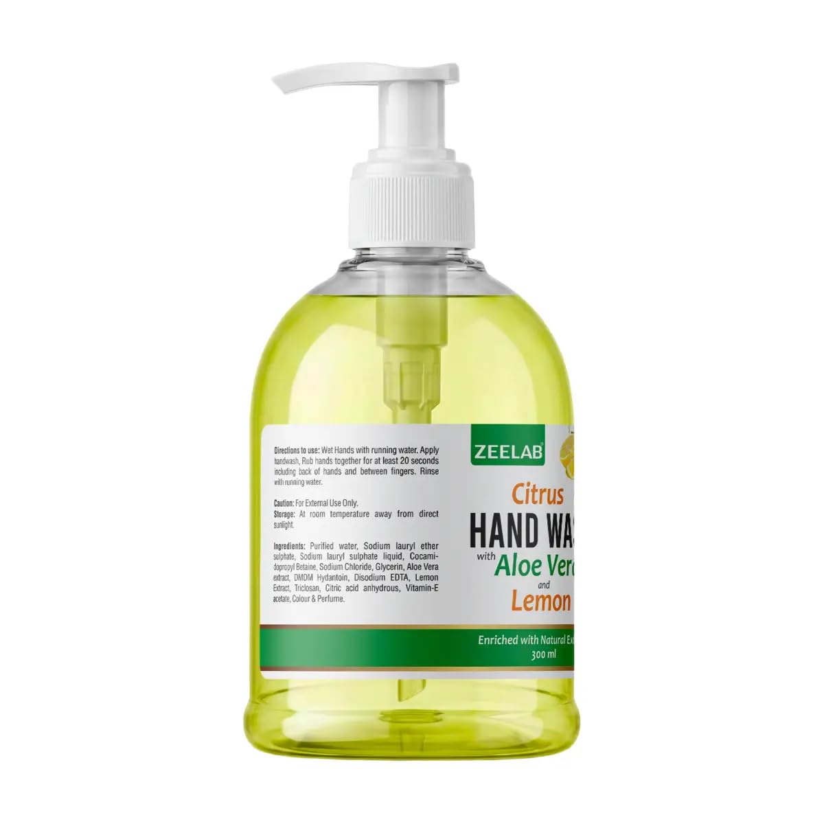 Hand wash bottle with pump dispenser labeled 'Zeelab' on a white background