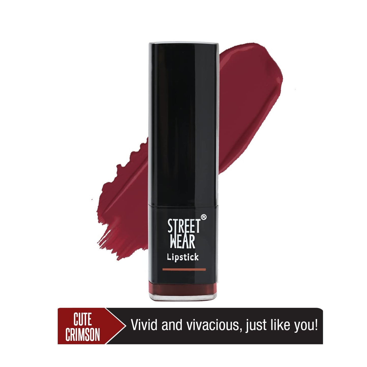 STREET WEAR Satin Smooth Lipstick -CUTE CRIMSON (Berry) - 4.2 gms - Longwear Creme Lipstick, Moisturizing, Creamy Formuation, 100% Color payoff, Enriched with Aloe vera, Vitamin E and Shea Butter
