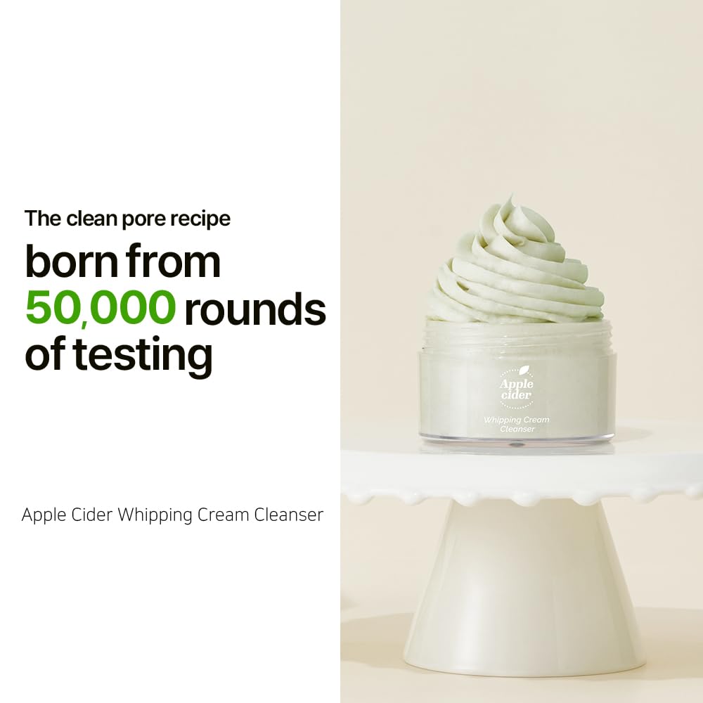 Ariul Apple Cider Whipping Cream Cleanser (100ml) Korean Deep Pore Face Cleanser with AHA BHA & Niacinamide, Gentle Exfoliating, Clears Clogged Pores, Balances Skin pH, Hydrating Whipped Foam Makeup Remover Cleanser
