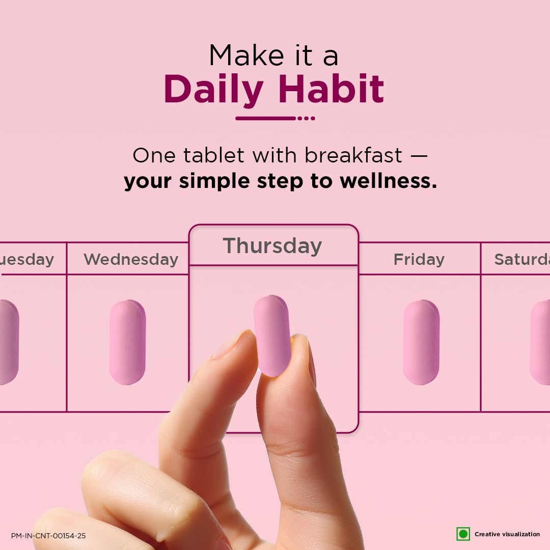 Pink pill with a daily habit tracker on a pink background