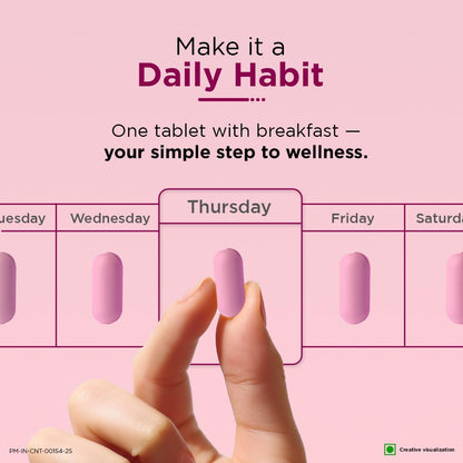 Pink pill with a daily habit tracker on a pink background