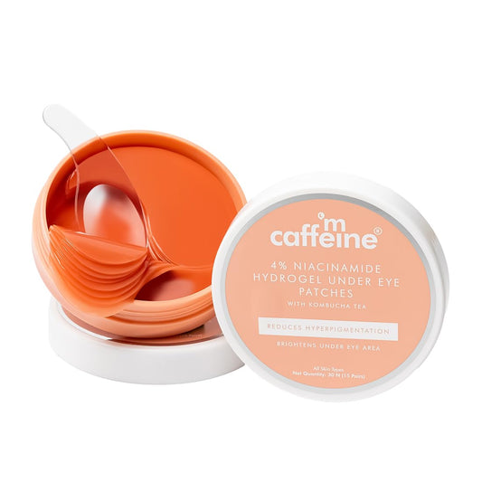 Caffeine brand under eye patches with packaging on a white background