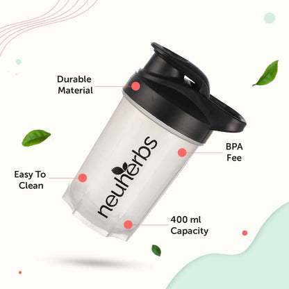 Neuherbs Plastic Gym Protein Shaker Bottle For Protein Shakes With Whisk Ball | Bpa Free| 100% Leak Proof | 400 Ml | Black & White Color, 400 milliliter