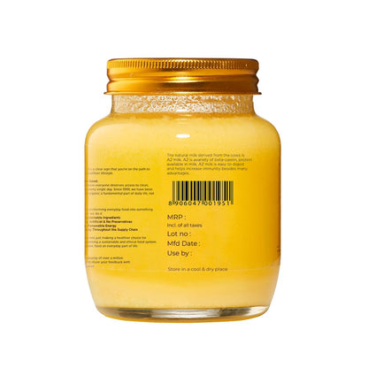 Pure & Sure Organic A2 Desi Ghee | 100% Pure Cow Ghee | Made by Traditional Bilona Method | Curd-Churned | Natural Immunity Booster & Other Benifits (Glass Jar)