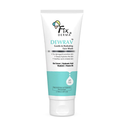 Fixderma Dewrav Gentle & Hydrating Face Wash with 6% Oats Extract, Hyaluronic Acid & Vitamin B5, Soothes Irritated Skin, Provides Hydration, Face Cleanser For Sensitive, Dry to Normal Skin,100Ml