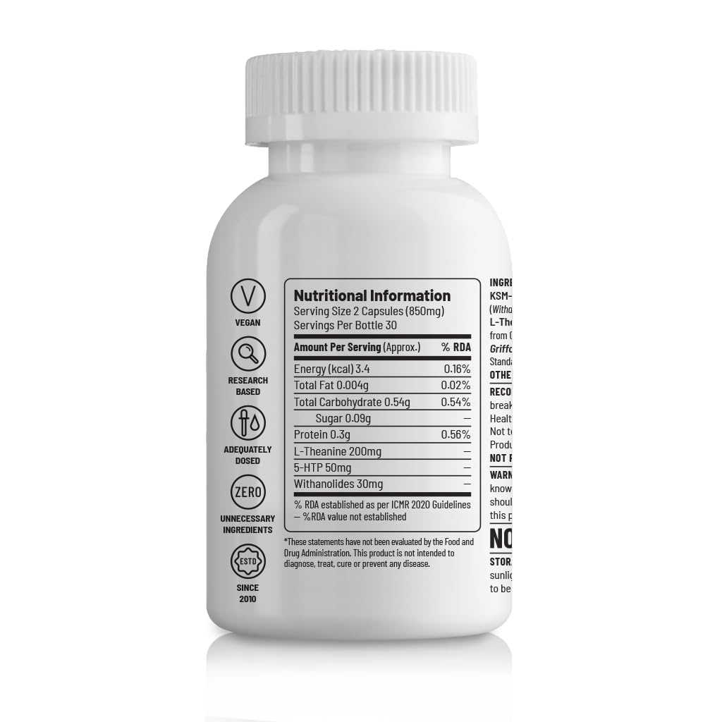 Zephivo Unived Calm | Plant-Based Stress Management & Anxiety Relief | Promotes a Natural Calm Mood | KSM-66 Ashwagandha, L-Theanine, and 5-HTP | 60 Vegan Caps

