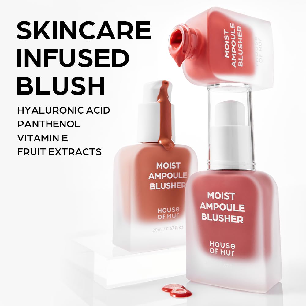 House of Hur Moist Ampoule Blusher (06 Cherry Blossom) Hydrating & Long-Lasting Liquid Blush, Buildable Water-Based Formula With 61% Moisture Essence, Lightweight, Glides On Smoothly (10ml)