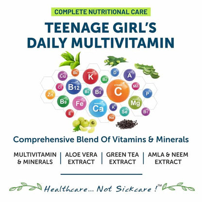 Bliss Welness Teenage Girl Multivitamin With Vitamin, Minerals, Calcium Magnesium Zinc, Aloe Vera Extract, Bamboo and Grapeseed Extract For Immunity, Hair Skin Nails, Bone & Joint Health - 60 Tablets