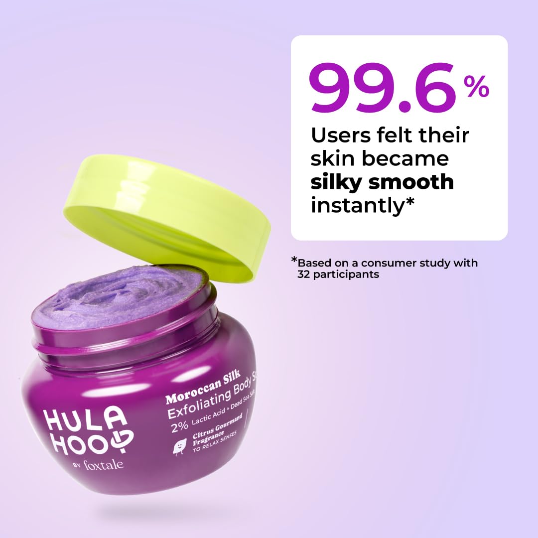 FoxTale Hula Hoop Exfoliating Body Scrub by Foxtale | Smoothes Skin & Fades Tan | Dead Sea Salt + Perlite + Lactic Acid | Prevents Strawberry Skin | Hydrates & Nourishes Skin Barrier
