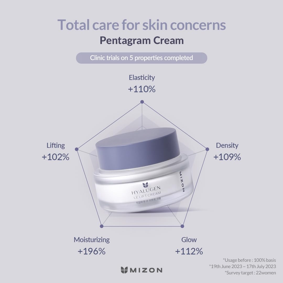 MIZON Hyalugen Le Lift Cream with Hyaluronic Acid and Marine Collagen Deep Hydration Total Care Youthful Skin Revitalizing Korean Skincare - 50 ml