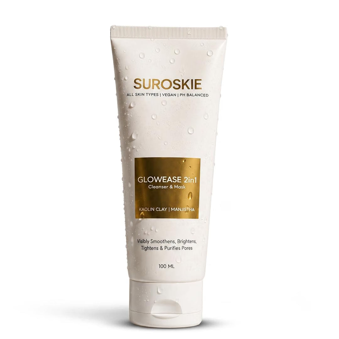 Suroskie Glowease 2-In-1 Cleanser & Mask 100 Ml | Aloe Vera & Kaolin Clay | Deep Cleansing Face Wash For Hydrated, Glowing & Brighten Skin | Korean Skincare Product For Sagging & Dullness Men & Women