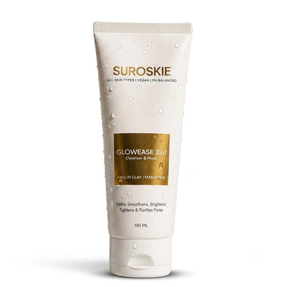 Suroskie Glowease 2-In-1 Cleanser & Mask 100 Ml | Aloe Vera & Kaolin Clay | Deep Cleansing Face Wash For Hydrated, Glowing & Brighten Skin | Korean Skincare Product For Sagging & Dullness Men & Women