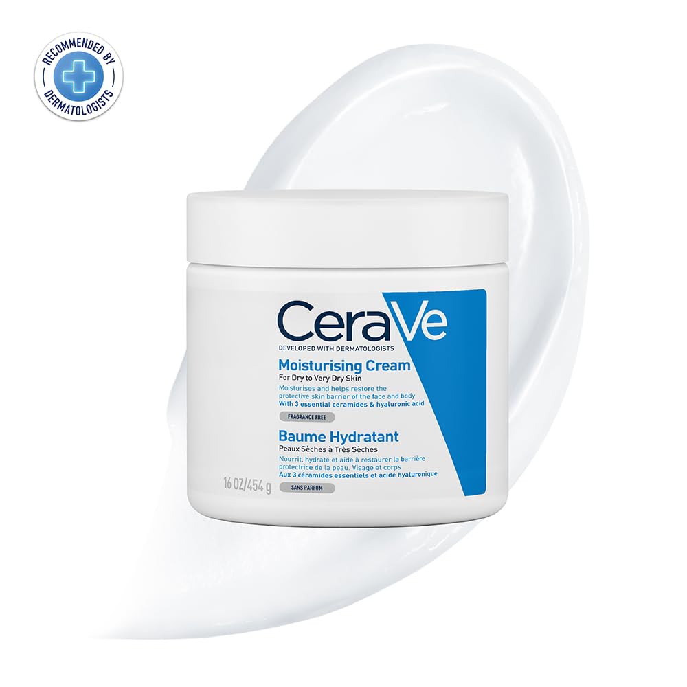 CeraVe moisturizing cream jar with a white background