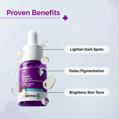 The Derma Co. 2% Kojic Acid Face Serum with Alpha Arbutin, Powered by Deep Penetration Formula™ | Fights Pigmentation | Fades Dark Spots | Brightens & Evens Skin Tone | 10 ml