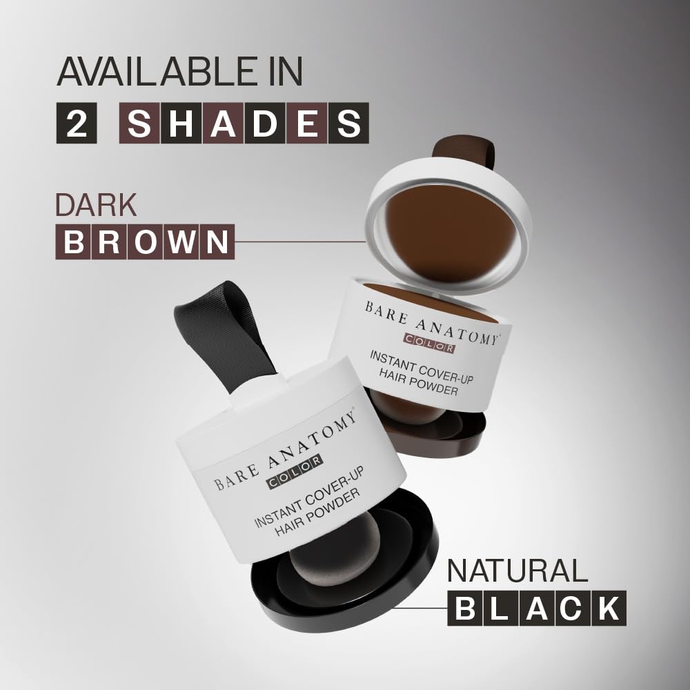 Bare Anatomy instant cover-up hair powder with two shades on a gray background