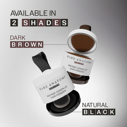 Bare Anatomy instant cover-up hair powder with two shades on a gray background