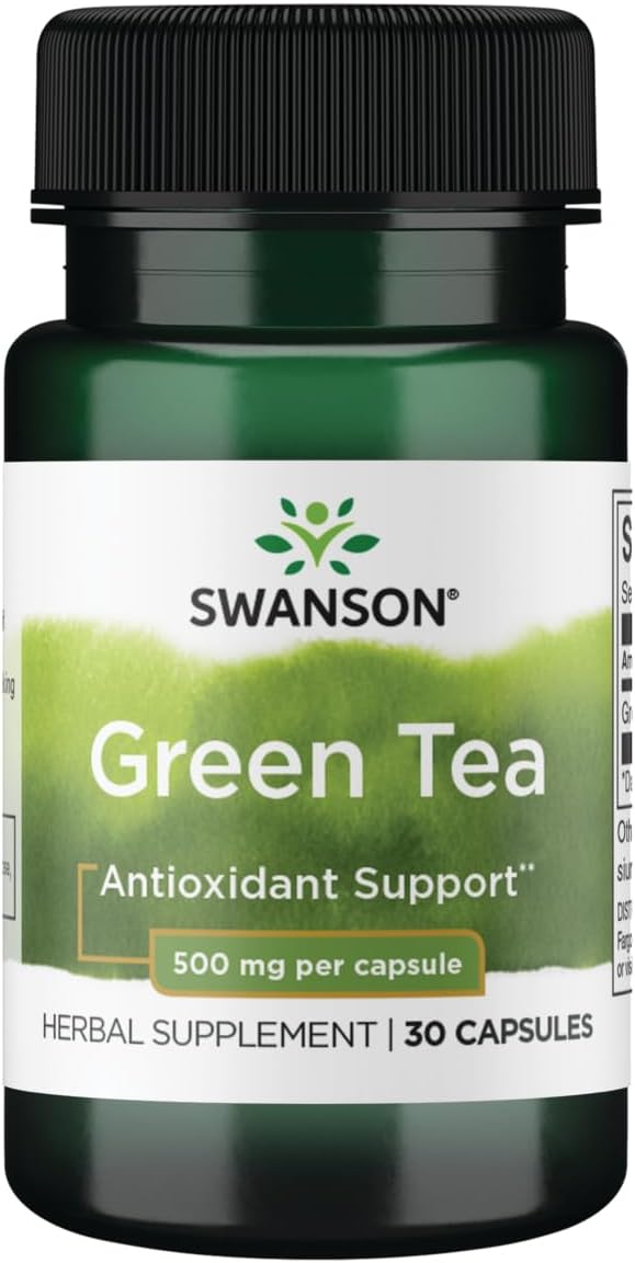 Swanson Green Tea supplement bottle with label on a white background
