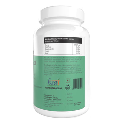 Supplement bottle with label showing nutritional information and branding on a white background