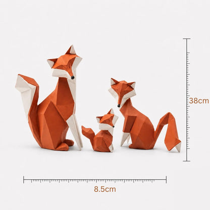 Charming Geometric Fox Family Sculpture Showpiece for Home & Office Décor | Modern Animal Figurine Set for Living Room, Study, Shelf & Console Table Styling | Contemporary Wildlife Accent