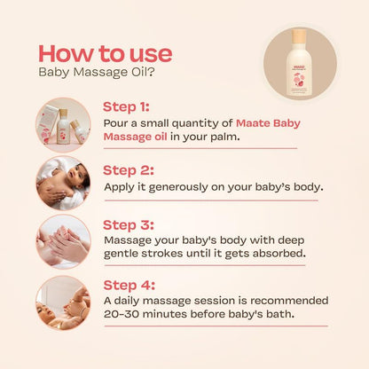 Maate Baby Massage Oil 150ml | Massage Oil for Newborn Baby & Kids | Enrich with Brahmi, Noni & Pomegranate Seed Oil | Light & Non-Sticky | Baby Massage Oil 0-12yr | Gentle Baby's Skin | Cruelty-Free