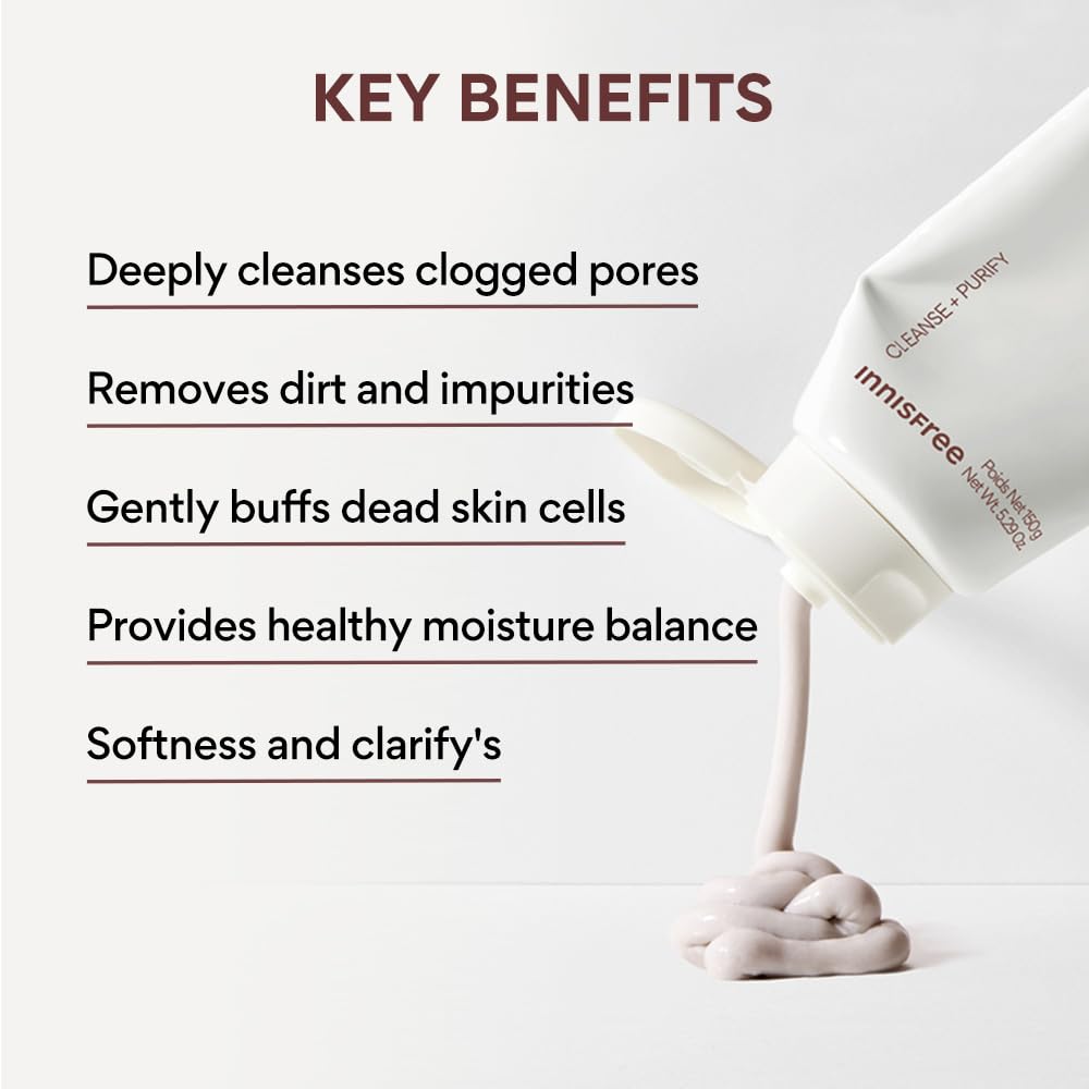 Innisfree cleansing pad with key benefits listed on a white background