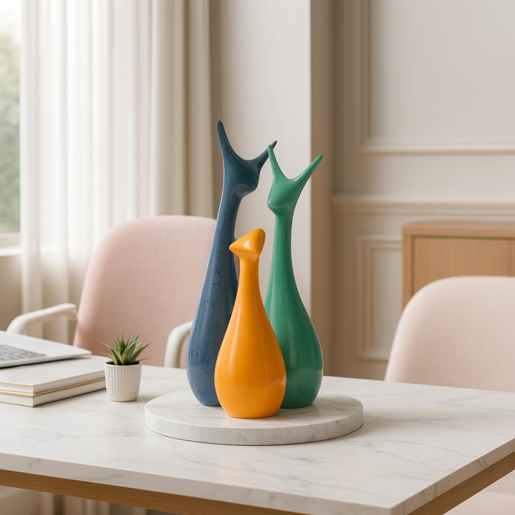 Beautiful Home Decor Lucky Deer Statue Family Ceramic Statues - (Set of 3, Yellow Green & Blue)