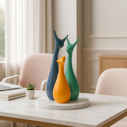 Beautiful Home Decor Lucky Deer Statue Family Ceramic Statues - (Set of 3, Yellow Green & Blue)