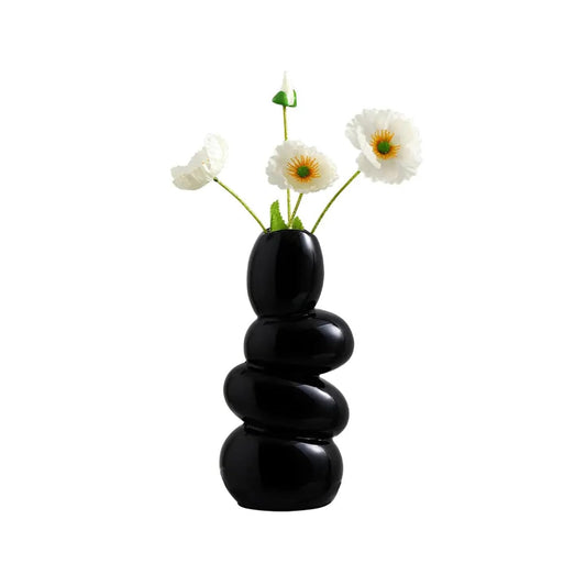 THE SACRED GIFTS Decorative Ceramic Vase for Flowers, Pampas Grass Vase, Vase for Money Plant Live Plants for Home, Office,Gifts- (Pebble, Height- 25 Cm) (Black)