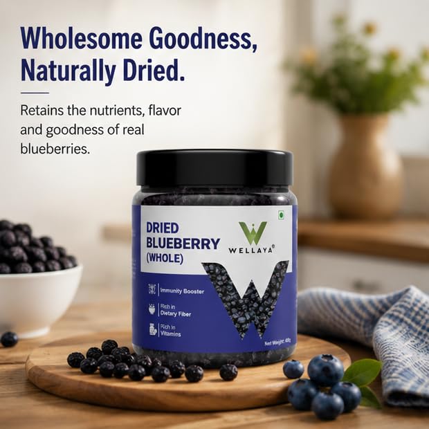WELLAYA Premium Blueberry | Dry Fruit | High Nutrient and Antioxidant | Healthy & Tasty Whole & Dried Blueberry | Rich in Calcium and Vitamin K | Vegan