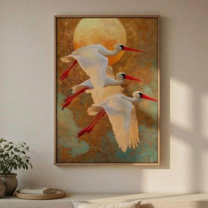 Flying Crane Bird Wall Painting with Wooden Frame | Elegant Bird Artwork HD UV Laminated MDF Wall Decor | Nature Inspired Wall Art for Living Room Bedroom Home Decor