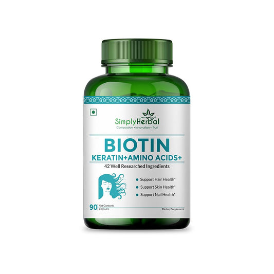 Simply Herbal Natural Biotin Vitamin B7 Capsules for Hair & Skin Enriched With Keratin + Multivitamin + Amino For Men Women (90 Capsules)