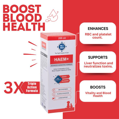 PET360 HAEM+ Advanced Haematinic Formula | Health Booster & Liver Tonic for Cats & Dogs | with Extracts of Papaya & Silymarine | Active Combination of Iron, Blood Support Vitamins & Herbs - 200 ml