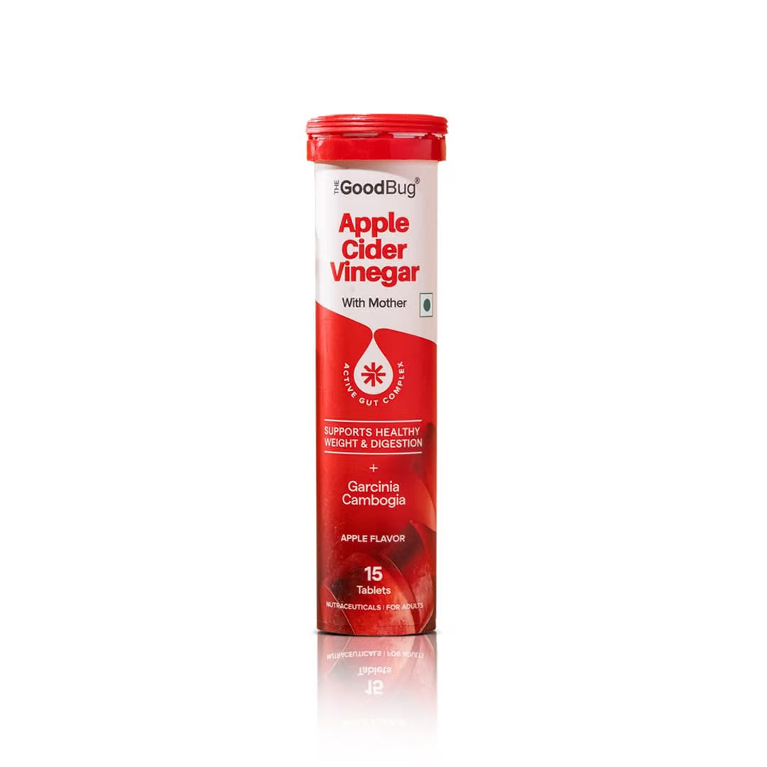 The Good Bug Apple Cider Vinegar Effervescent with Mother - 15 Tablets | Vit B6 & B12 | Boosts Metabolism, Controls Cravings | 500mg ACV, 500mg Garcinia | No Added Sugar, No Maltodextrin