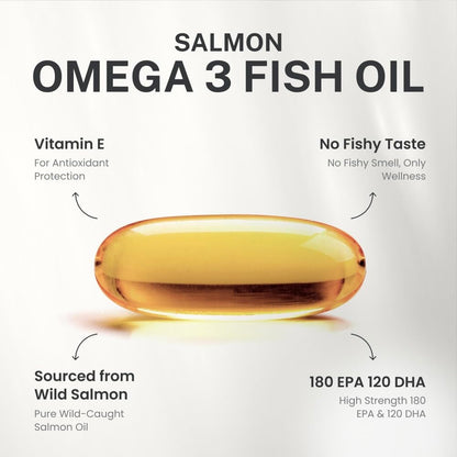 NaturePath Salmon Omega 3 Fish Oil capsules plus Vitamin E - 1000mg - For Men & Women - Supports Heart, Brain, Joints, & skin Health - No Fishy Aftertaste - 3rd Party Lab Tested - 90 Softgels