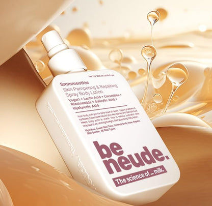 Be Neude Body Lotion with Ceramide, Lactic Acid, Niacinamide & Hyaluronic Acid for Deep Hydration, Barrier Repair & Dark Spot Reduction, Ultralight, Non-Sticky Body Lotion Smmmoothie, 250ml
