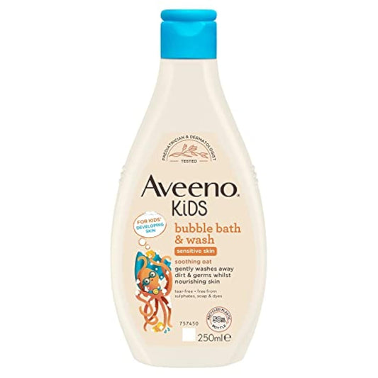 Aveeno Baby KIDS Bubble Bath & Wash 250ml | Enriched with Soothing Oat Extract | Foam Body Wash Developed for Your Little Superhero | 123456