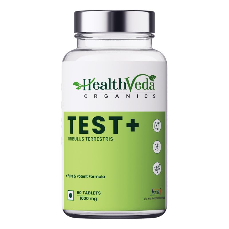 Zephivo HEALTH VEDA ORGANICS PRIVATE LIMITED Plant Based Test + | 1000 Mg, With Ashwagandha, Tribulus Terrestris, Ginkgo Biloba & Safed Musli - 60 Veg Tablets