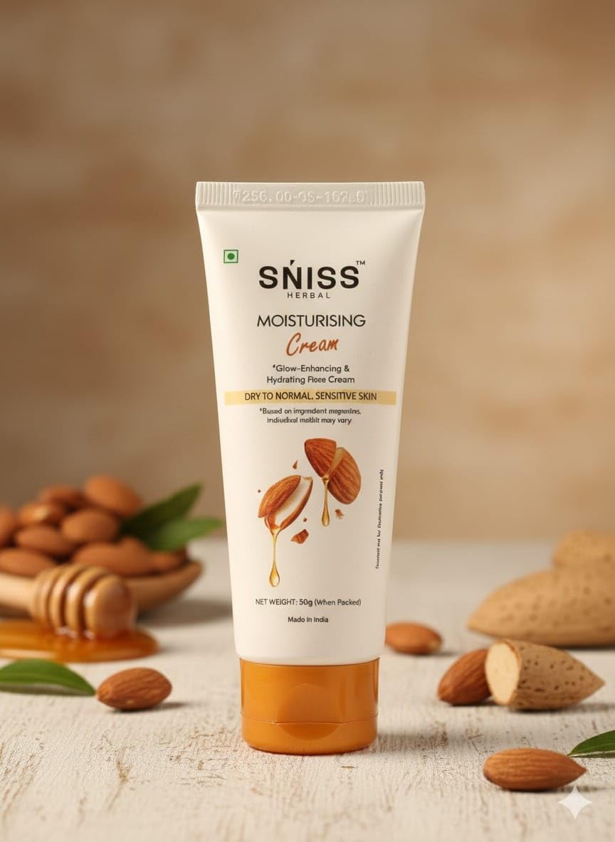 SNISS Herbal Moisturising Cream for Dry to Normal Sensitive Skin, Glow-Enhancing, Hydrating Face Cream, 50g