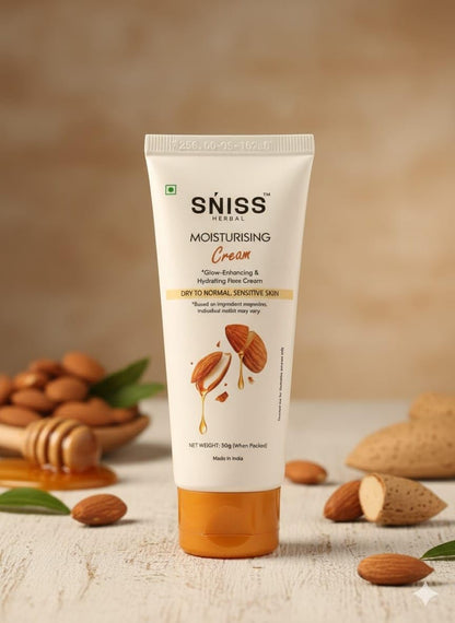 SNISS Herbal Moisturising Cream for Dry to Normal Sensitive Skin, Glow-Enhancing, Hydrating Face Cream, 50g